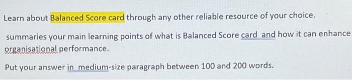 Learn about Balanced Score card through any other