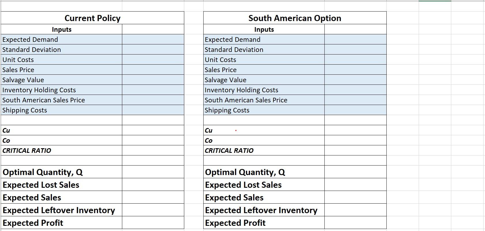 Please use the excel format below to work the