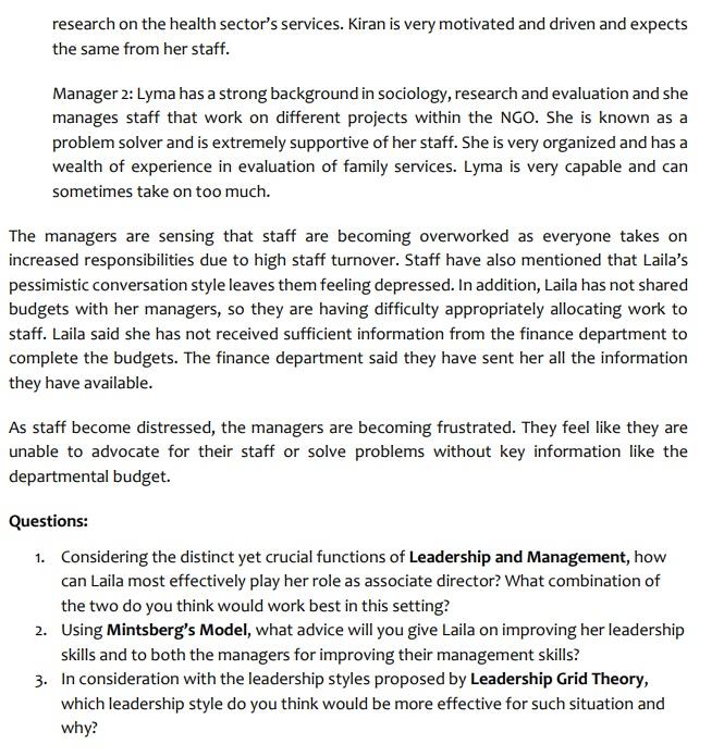 Case Study 1 : Note: The response to each