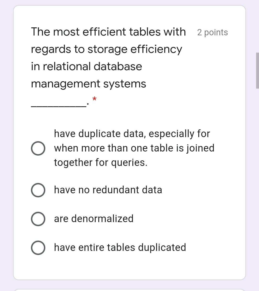 The most efficient tables with 2 points regards