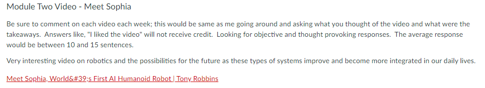 Module Two Video - Meet Sophia Be sure to comment