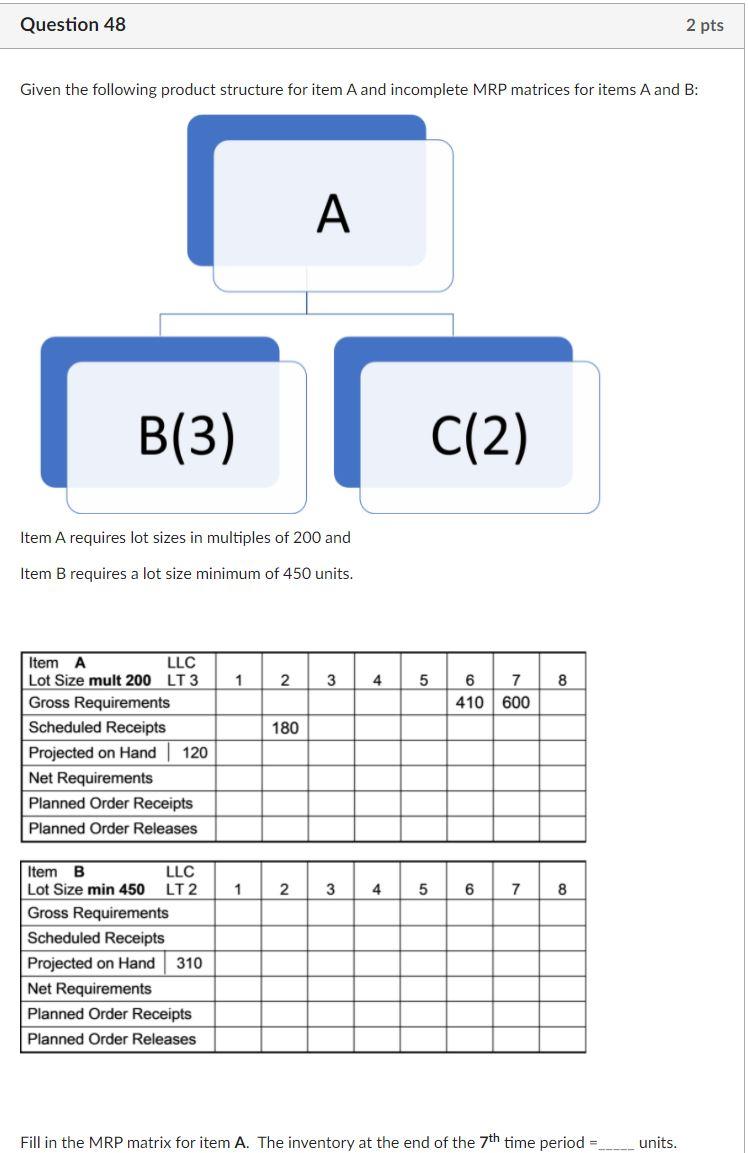 Question 48 2 pts Given the following product