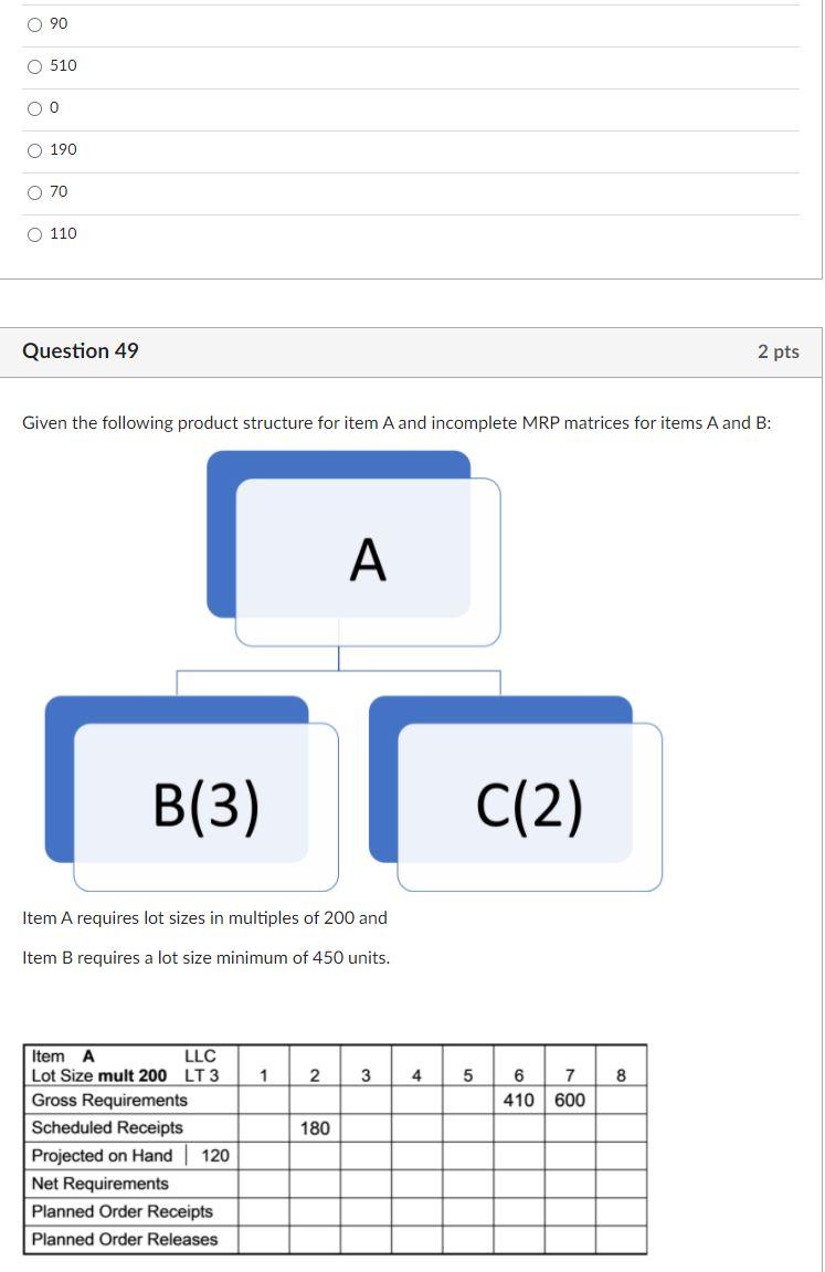 Question 48 2 pts Given the following product