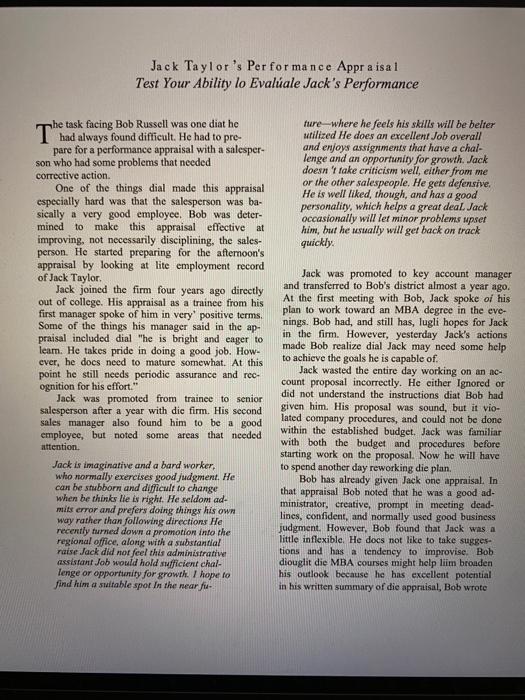 Please help. Thank you Jack Taylor's Performance