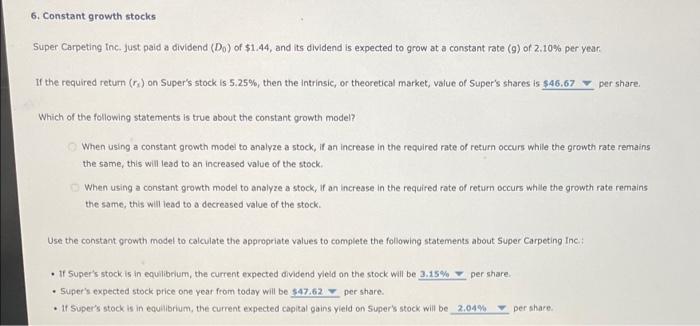 6. Constant growth stocks Super Carpeting Inc.