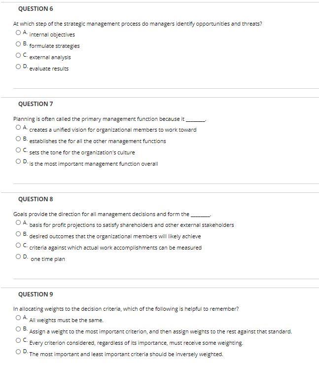 QUESTION 6 At which step of the strategic