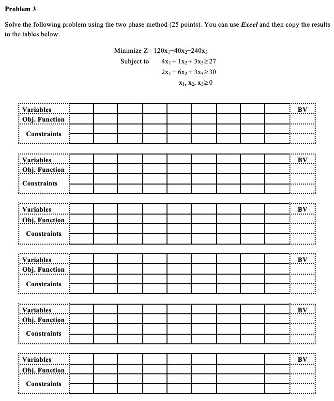 Problem 3 Solve the following problem using the