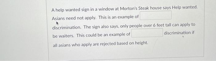 A help wanted sign in a window at Morton's Steak