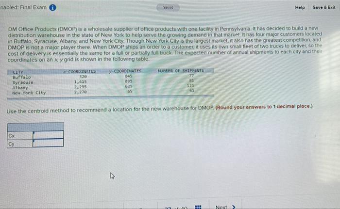 nabled: Final Exam Swed Help Save & Exit DM