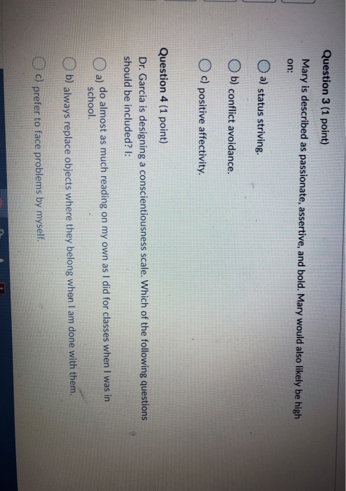 Question 3 (1 point) Mary is described as