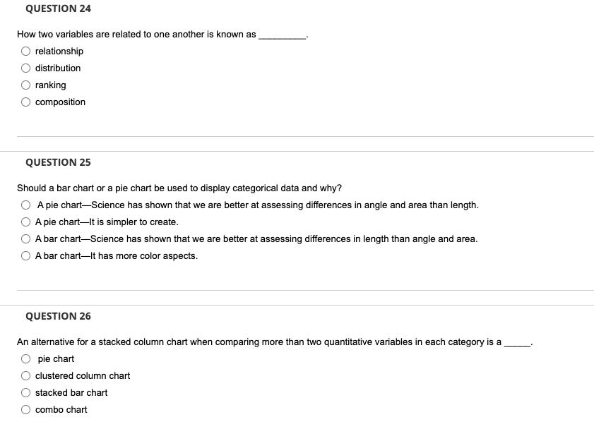 QUESTION 24 How two variables are related to one