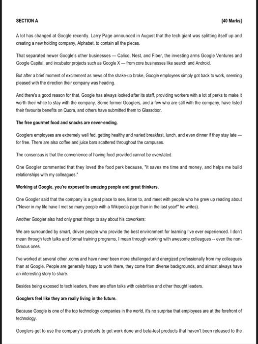 SECTION A [40 Marks) A lot has changed at Google