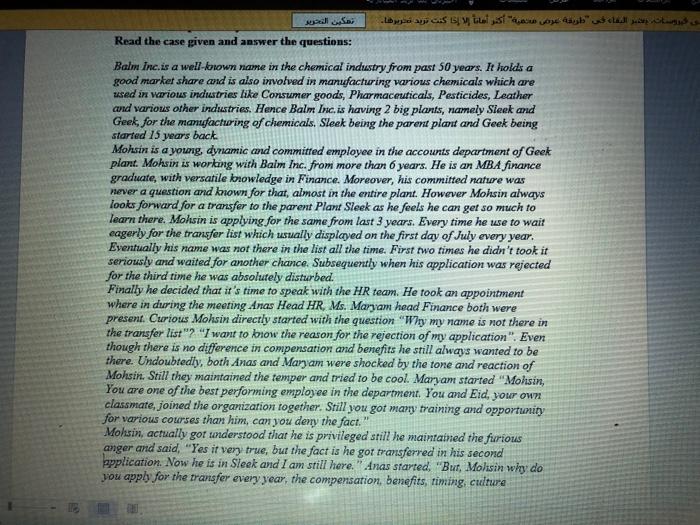 " .. Read the case given and answer the