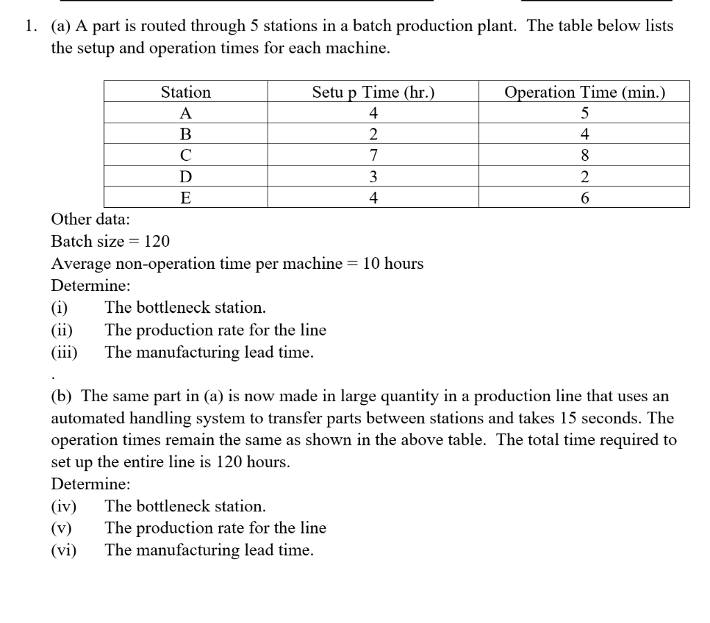 1. (a) A part is routed through 5 stations in a