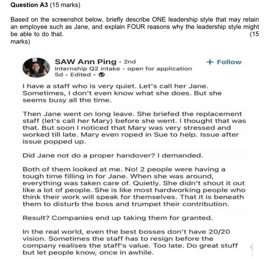 Question A3 (15 marks) Based on the screenshot