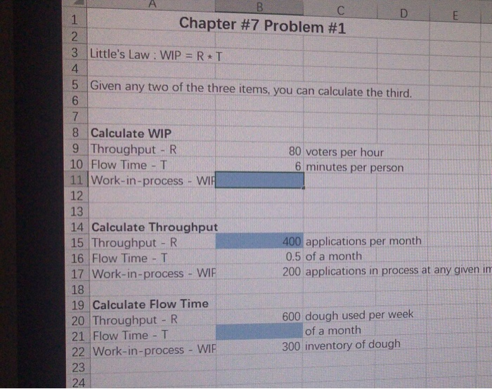 E B D 1 Chapter #7 Problem #1 2 3 Little's Law :