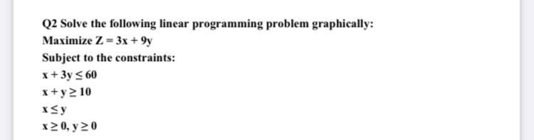 Q2 Solve the following linear programming problem