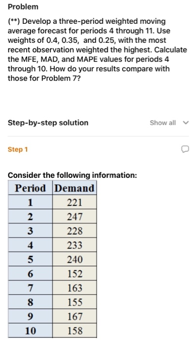 Problem (**) Develop a three-period weighted