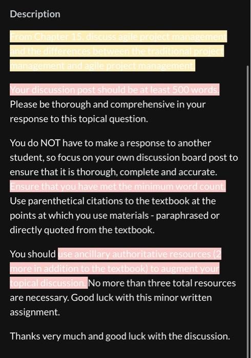 From Chapter 15, discuss agile project management