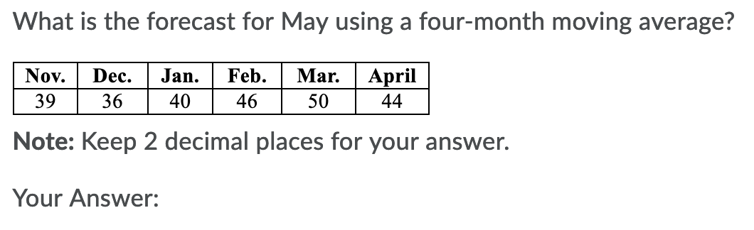 What is the forecast for May using a four-month