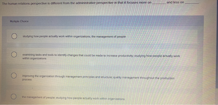 The human relations perspective is different from