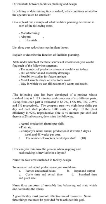 Differentiate between facilities planning and