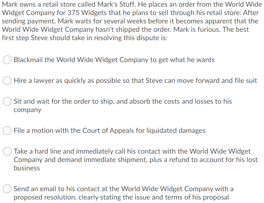 Mark owns a retail store called Mark's Stuff. He