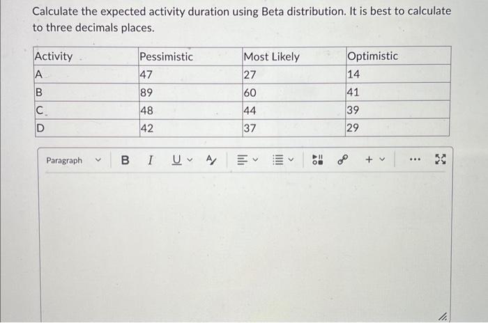 Calculate the expected activity duration using
