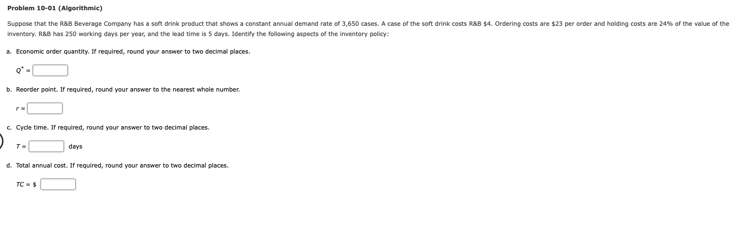 Problem 10-01 (Algorithmic) Suppose that the R&B