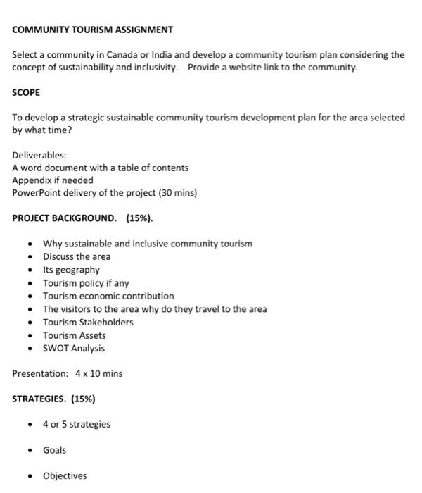 COMMUNITY TOURISM ASSIGNMENT Select a community