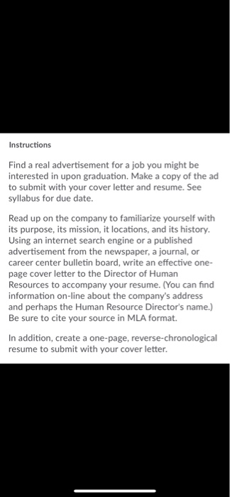 Instructions Find a real advertisement for a job
