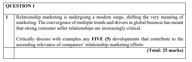 QUESTION 1 1 Relationship marketing is undergoing