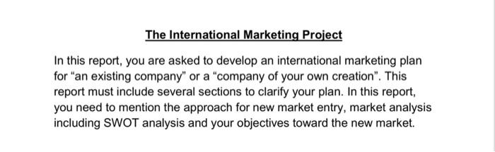 The International Marketing Project In this