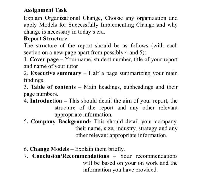 Assignment Task Explain Organizational Change,