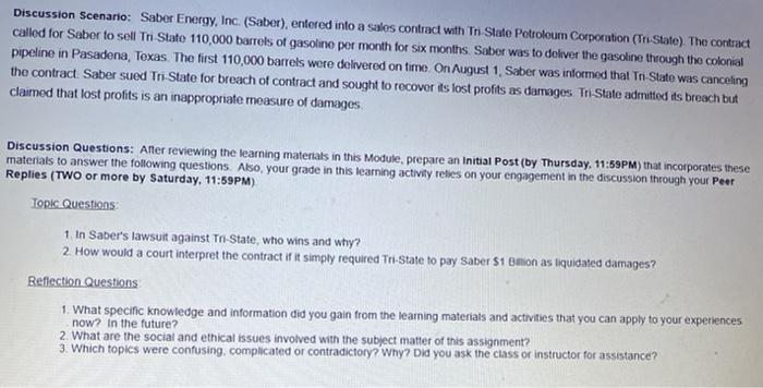 Discussion Scenario: Saber Energy, Inc. (Saber),