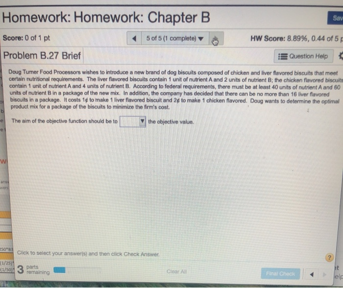 Homework: Homework: Chapter B Sa Score: 0 of 1 pt