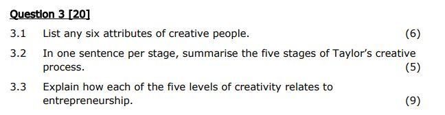 Question 3 [20] 3.1 List any six attributes of