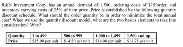 R&N Investment Corp. has an annual demand of