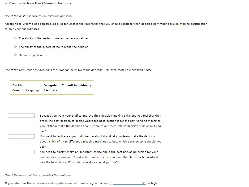 4. Vroom's decision tree (Connect, Perform)