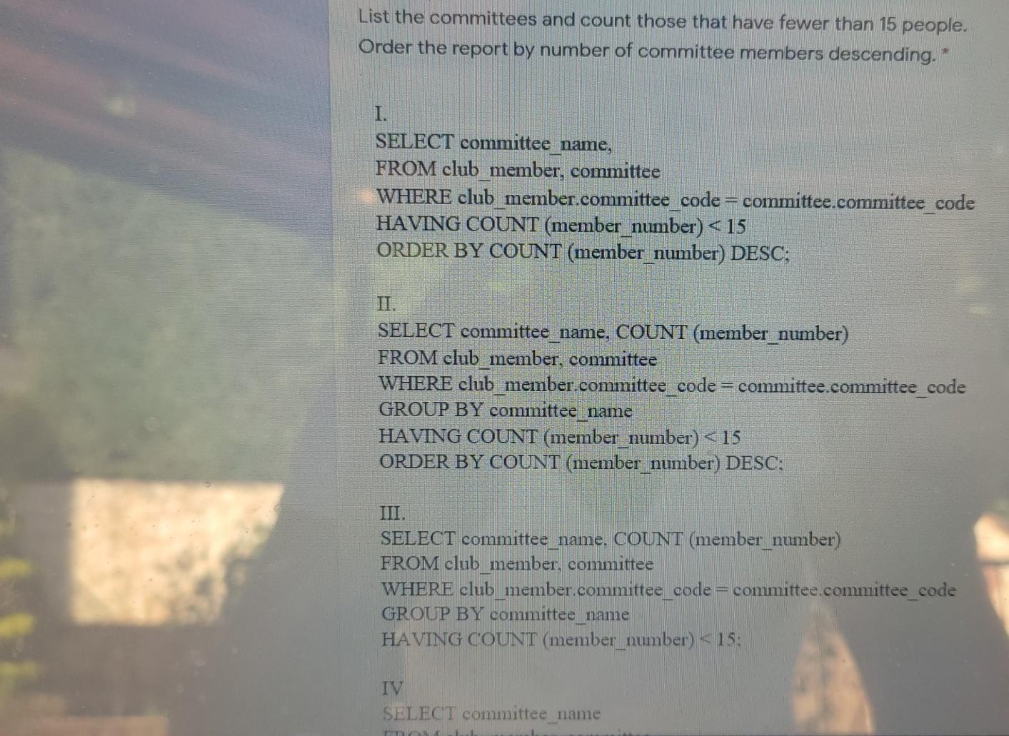 List the committees and count those that have