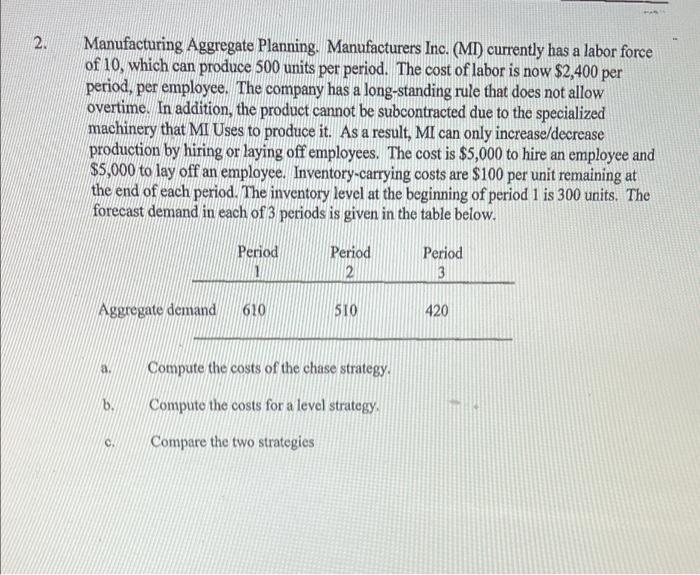 2. a Manufacturing Aggregate Planning.