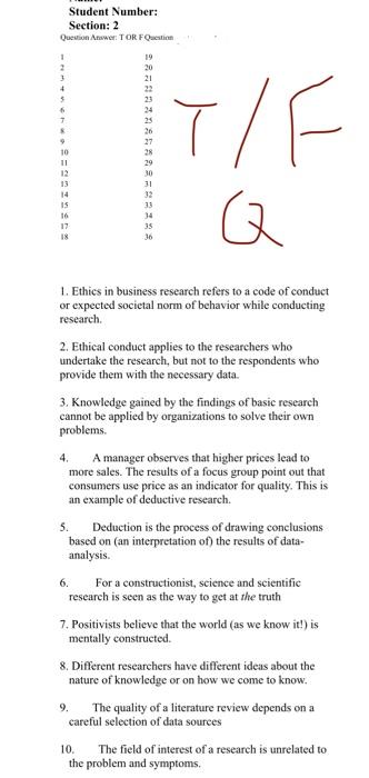 business research methods True or false Q Student