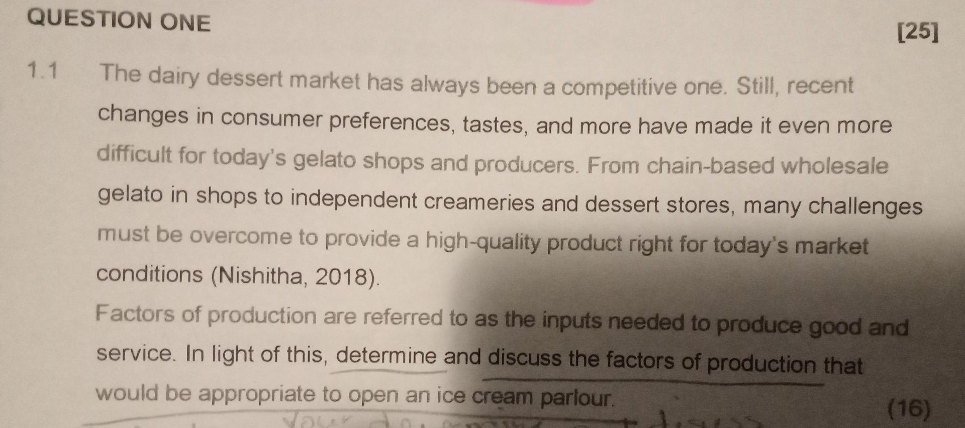 Businesses Management subject QUESTION ONE [25]