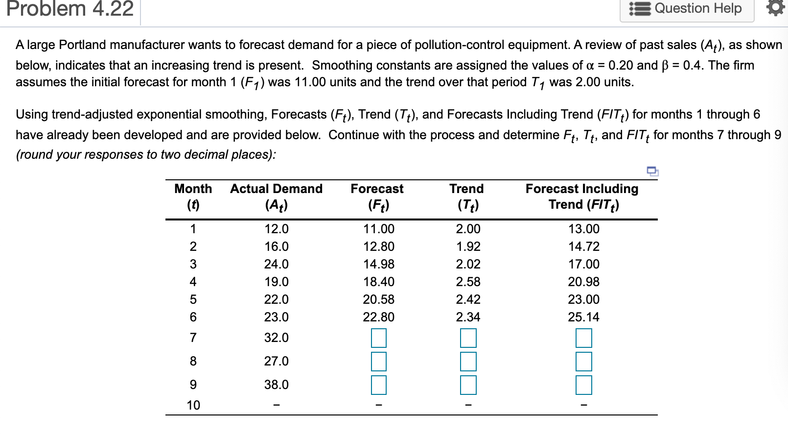 Problem 4.22 Question Help A large Portland