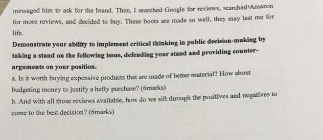Q3. Fifteen years ago, buying boots was easy. I