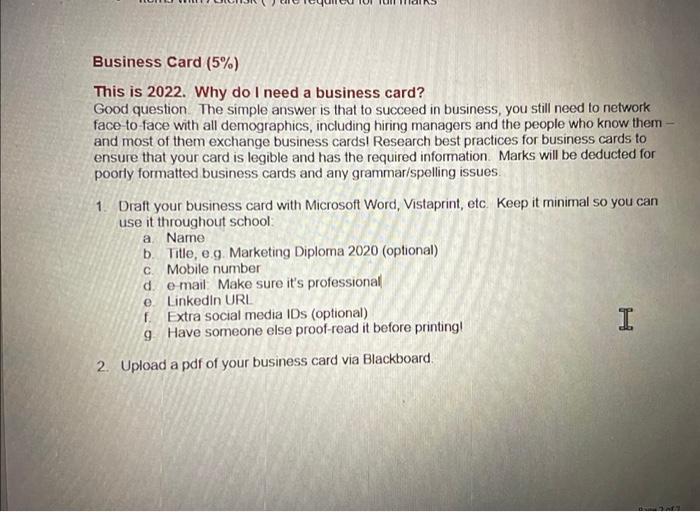 Business Card (5%) This is 2022. Why do I need a