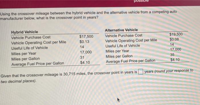 Using the crossover mileage between the hybrid