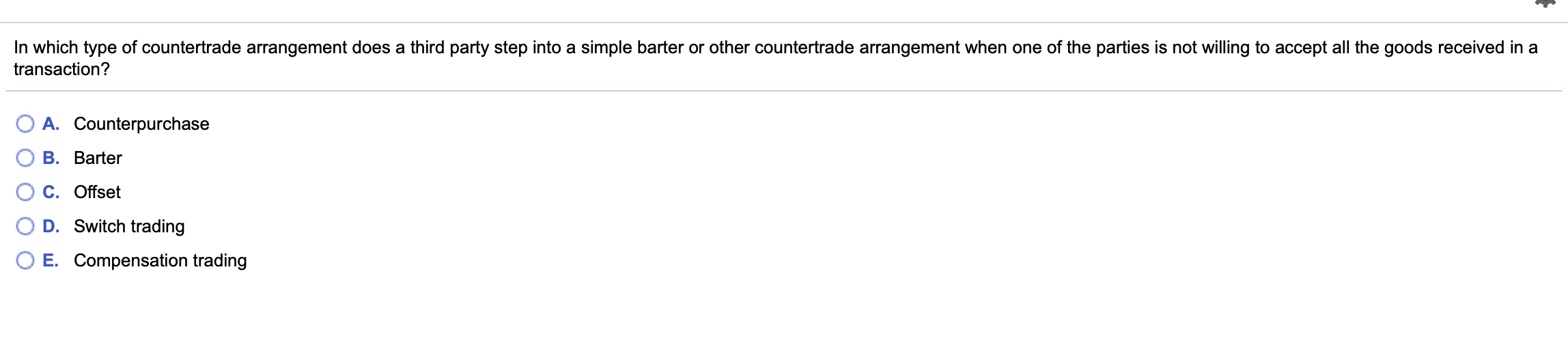 In which type of countertrade arrangement does a