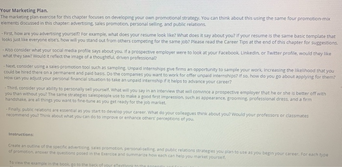 Your Marketing Plan. The marketing plan exercise