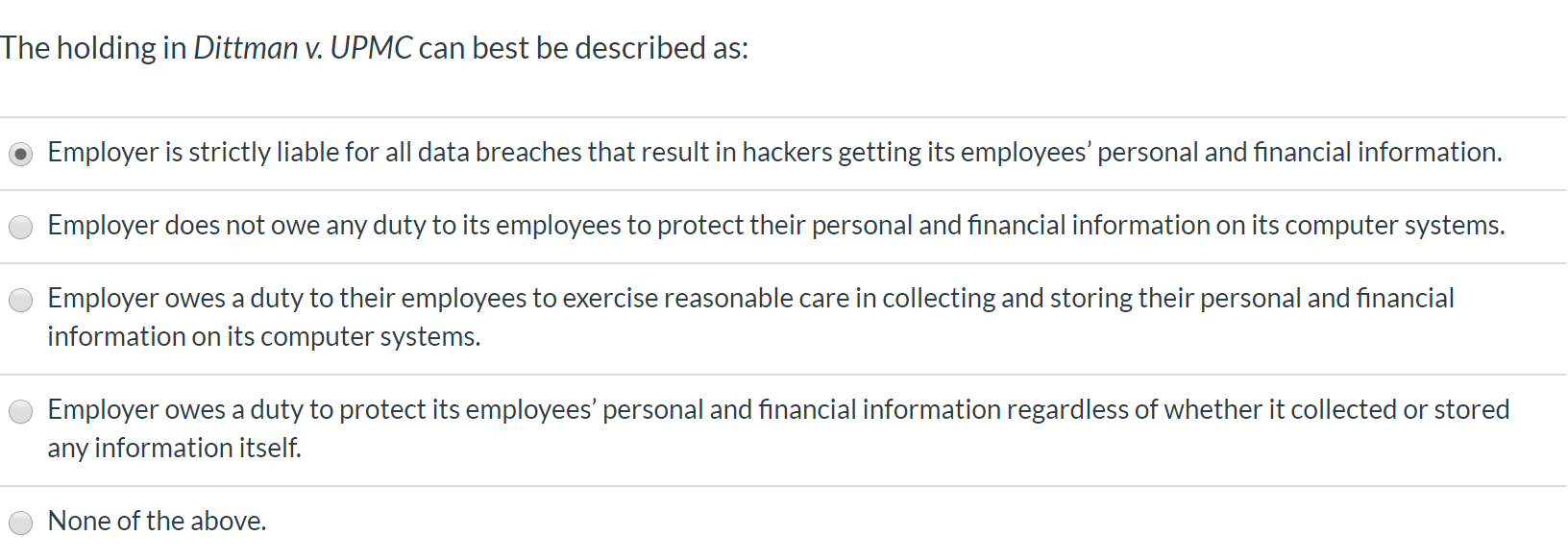 Please choose one correct answer for the